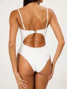 Women One-Piece Swimsuit Lace Trim Padded Monokini Swimwear Beach Bathing Suit - trắng - Xem 4