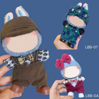 [Clothes Only, Shoes Not Included] Hot Selling New 17cm Pendant 1st/2nd/3rd Generation Glazed Doll Outfit - Cute Brown Bow Tie Overalls Set For Labubu