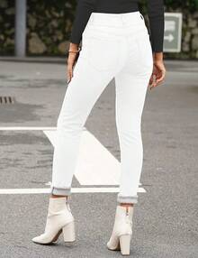 Women's Fleece Lined Jeans Winter Thermal Denim Jeggings Skinny High Waisted Stretch Warm Leggingshalloween - C 亮白 - 查看 10