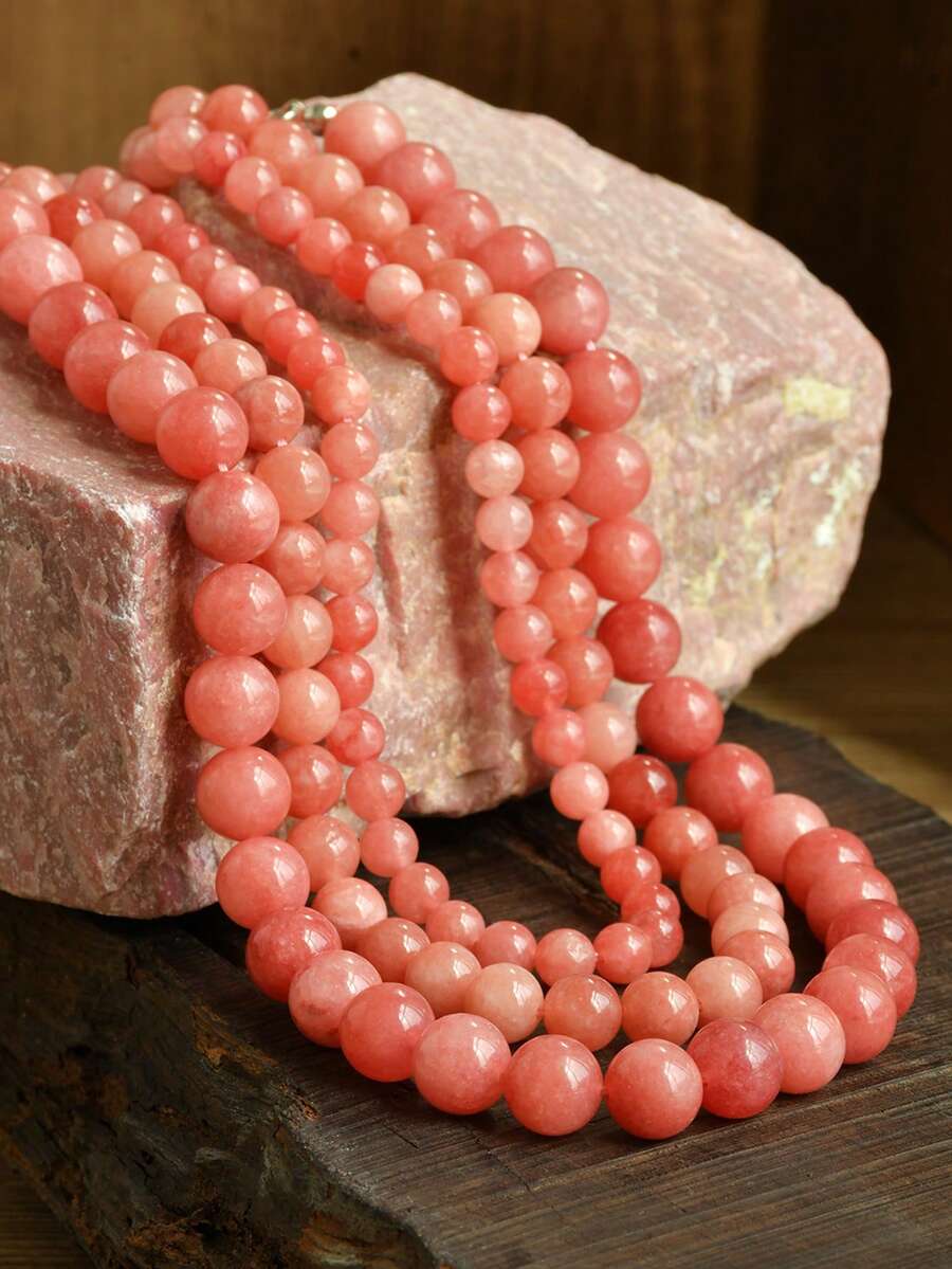Dây chuyền đá Sunstone thời trang 6mm/8mm/10mm, dây chuyền hạt đá tự nhiên tinh tế (màu đá tự nhiên ngẫu nhiên)