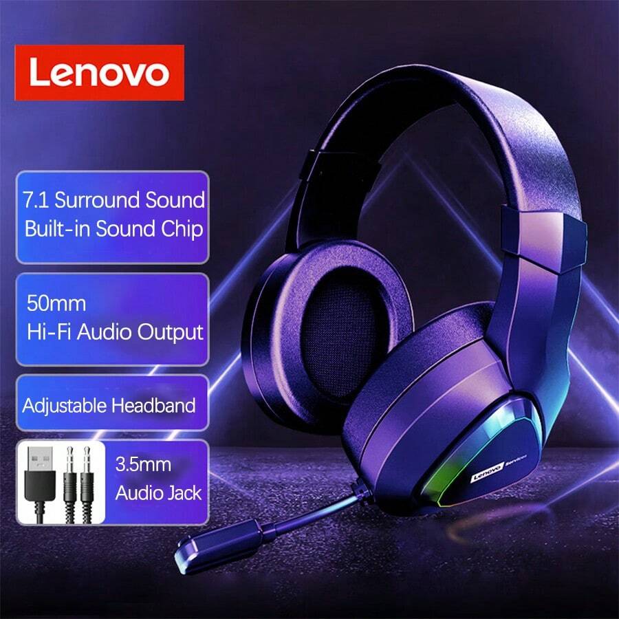 Lenovo E03 Gaming Headset Multi-Platform Compatible Design Dynamic Low-Frequency Enhancement Technology Breathable Earmuffs That Will Not Get Hot For A Long Time Plug And Play, No Driver Required Suitable For Both Office And Entertainment USB+Dual 3.5mm - USB+Dual 3.5mm - View 1