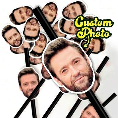 1/25Pcs Personalized Face Straws - Custom Cut-Out Photos Faces, Complete With Straws And Fixings For You To Attach - Fun For Hen, Stag Do, Birthday, Multi-Functional, Ornamental, Anti-Mold, Reusable,Kitchen Essentials ,Home-Cooking