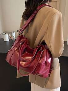 Túi đeo vai nữ màu trơn, dung tích lớn, túi xách thời trang chất lượng cao, thiết kế rộng rãi, phù hợp sử dụng hàng ngày, đi học, đi chơi, mua sắm, làm quà tặng, du lịch, đi làm. - Màu Đỏ Sâu - Xem 5