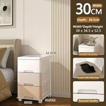 Bedroom/Living Room Minimalist Bedside Drawer Cabinet, Storage Rack With Wheels, Multifunctional File Cabinet, No Pull Handle Design - Multicolor - View 18