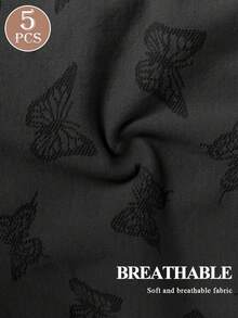 MEIYATING 5pcs/Pack Women's Seamless Ribbed Low-Rise Fashionable Printed Comfortable Panties