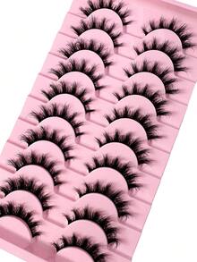 New High Quality 10Pairs 3D Shorte Mink Lashes Natural Fluffy False Eyelashes Long Strip Cat Eye Eyelashes 8D Dramatic Volume DD Curly Fairy Lashes - 黑色 - 查看 2