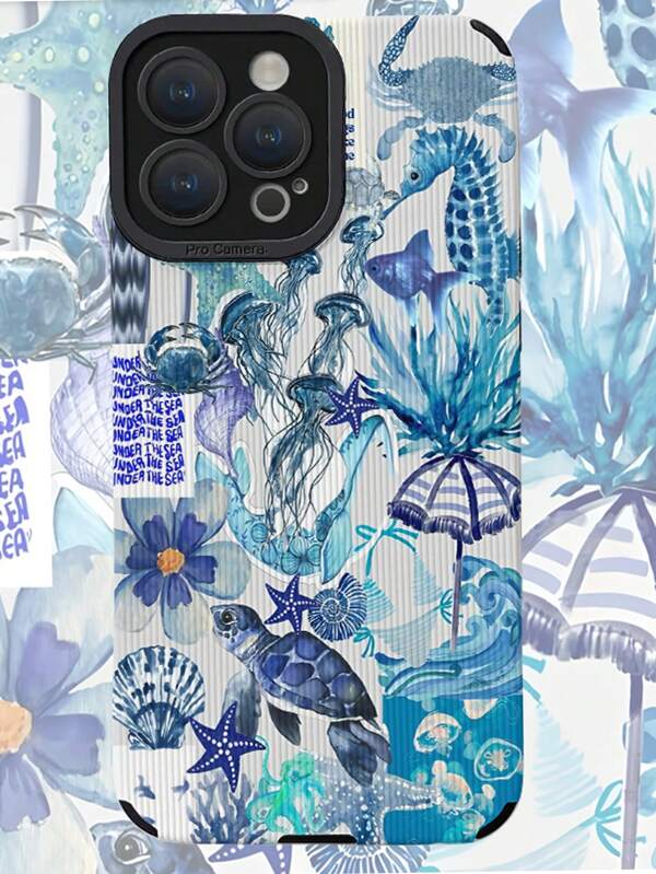 1 pieza Funda de teléfono de verano de moda con elemento clásico de océano azul, de TPU suave y a prueba de caídas, compatible con Apple, resistente al agua, a los golpes y a los arañazos