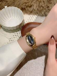 1 件椭圆形竹节表带女士手表，可调节金色表带，优雅百搭的石英腕表，适合日常佩戴，是理想的日常搭配礼物。 - 金色 - 查看 4