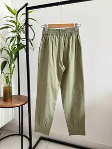 ISADORA MODA Women's Carrot Twill Pants, 2 Buttons, With Pockets, Solid Color() - 薄荷綠 - 查看 4