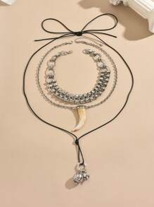 3 piezas Collar vintage de moda multicapa, adecuado para hombres y mujeres, uso diario y regalo