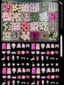 1Box Cartoon Mix Resin Faux Chocolate, Bread, Cookie, Donut, Duck, Orange, Lollipop, Strawberry, Daisy, Heart Nail Art Decor DIY Box Set - 彩色 - 查看 4