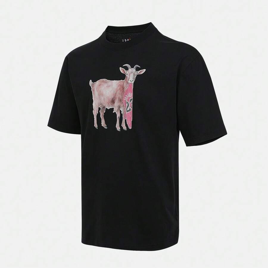 Nike 男式 AS NC GOAT SS CREW 短袖 T 恤，针织圆领 T 恤 TIF0787-010 - 黑色 - 查看 1