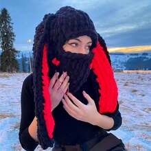 1 件女式多色超大兔耳帽，温暖厚针织帽，可爱百搭，适合日常、休闲、派对场合滑雪面具情人节 - 口罩款 - 查看 2