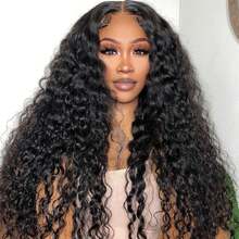 Wear And Go Glueless Wigs Human Hair Pre Plucked Pre Cut 4x4 Lace Front Wigs For Women Glueless Water Wave 200 Density Deep Curly Bob  Human Hair Lace Wigs For Beginners(16 Inch) - Natural Black - Xem 3