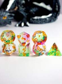 7pcs/Set Polyhedral Dice, Colorful Dice, Board Game, Rolling, Party, Holiday, Family Game, Halloween, Christmas Gift