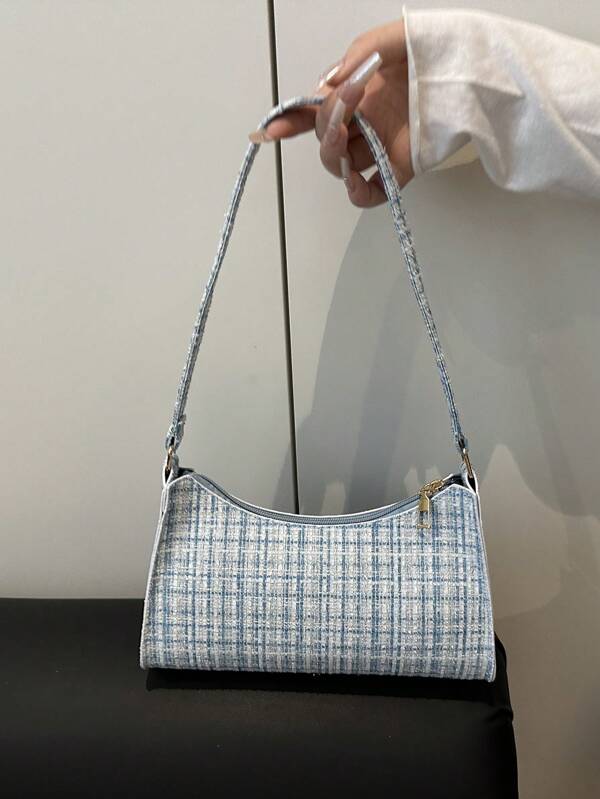 Fashionable & Versatile Plaid Shoulder Bag For Commuting & Casual Use