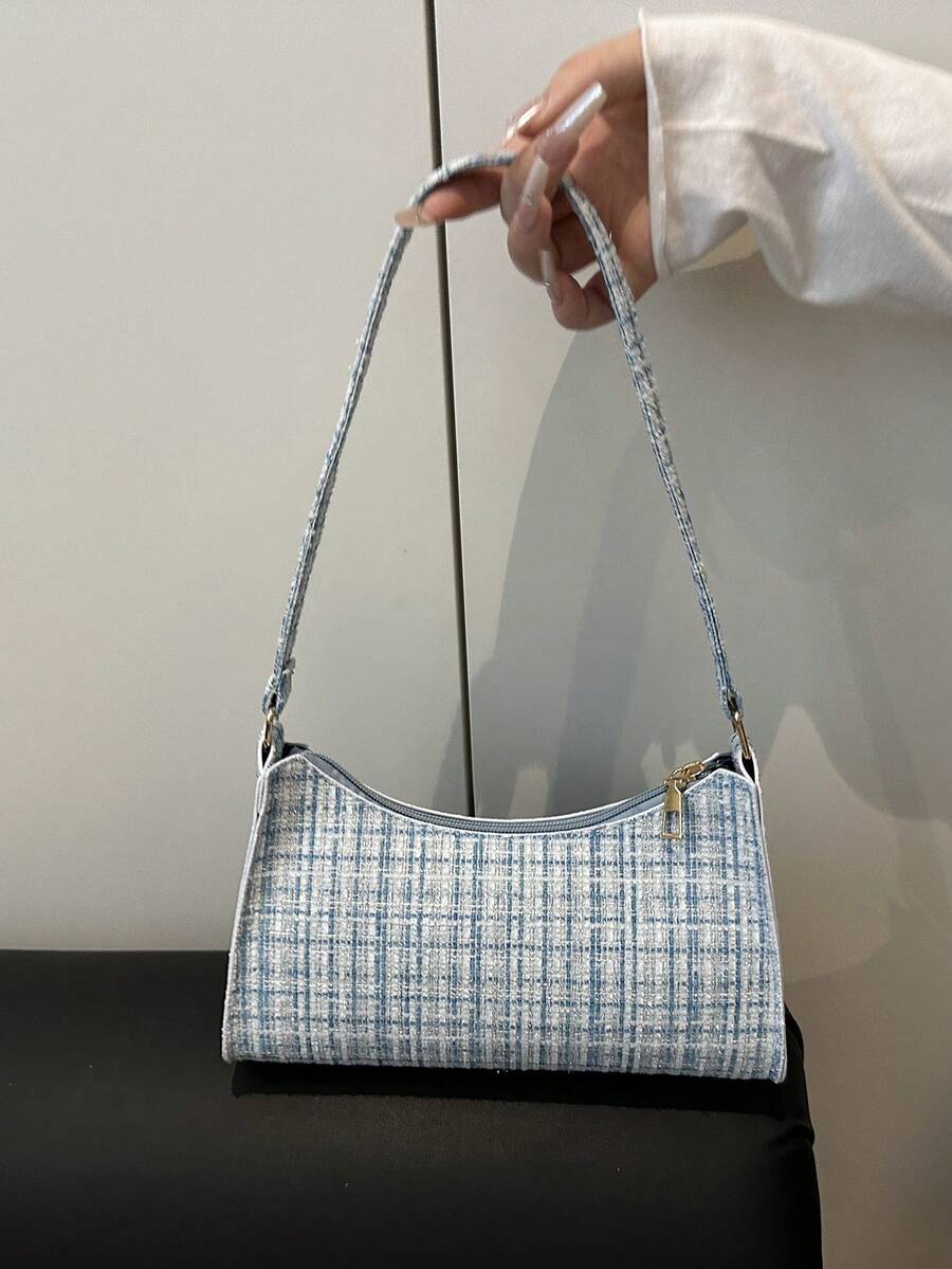 Fashionable & Versatile Plaid Shoulder Bag For Commuting & Casual Use - Blue - View 1