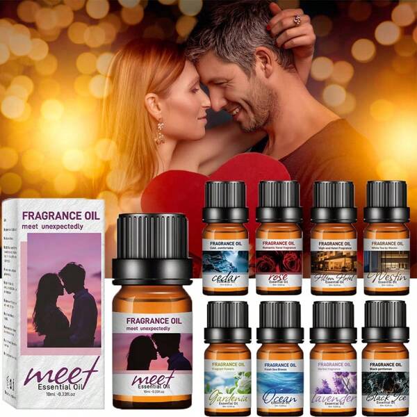 1 pieza 10ml Aceite de fragancia premium de aromaterapia con aceites esenciales y hormonas, para masaje, cuidado de la piel, baño, elaboración de velas, lápiz labial, difusores de humidificador con fragancia duradera - Meet, Gulong, Hielo Negro, Westin, Shangri-La, Coche Nuevo, Pomelo, Gardenia, Fragancia de Océano