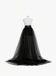 1pc Flare Tulle Skirt, New Arrival European & American Style, Tie-Waist Long Tail Skirt, Black/White/Ivory Polyester Casual - Multicolor - View 7