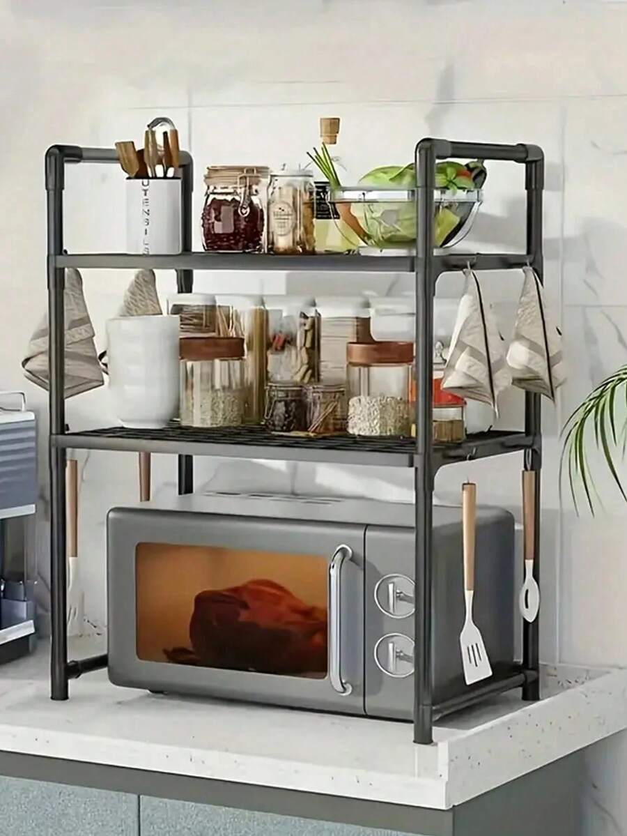 Estante de cocina de piso, rejilla para horno de 2 niveles, estante de almacenamiento ajustable para olla a presión, microondas y especias