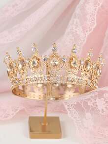 1 Peça Coroa Nupcial Elegante de Luxo, Estilo Barroco, Coroa Redonda com Pingente de Borla de Strass de Vidro, Acessório de Cabelo para Casamento Feminino, Presente para Noiva e Dama de Honra - Coroa de Cabelo Encantadora, Acessório Essencial para Fantasia de Halloween e Celebração de Feriados/Aniversário