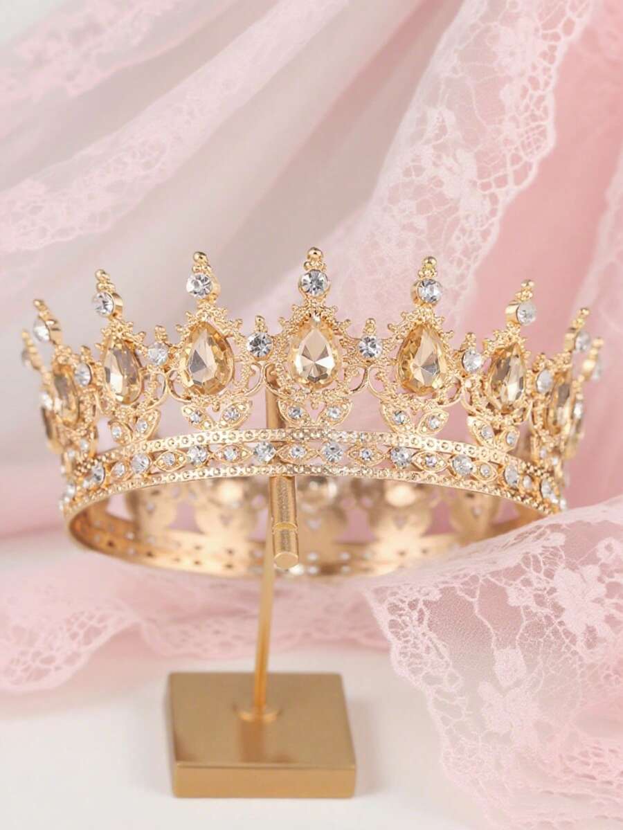 1 Peça Coroa Nupcial Elegante de Luxo, Estilo Barroco, Coroa Redonda com Pingente de Borla de Strass de Vidro, Acessório de Cabelo para Casamento Feminino, Presente para Noiva e Dama de Honra - Coroa de Cabelo Encantadora, Acessório Essencial para Fantasia de Halloween e Celebração de Feriados/Aniversário