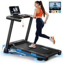 MERACH Foldable Treadmill With Incline, 7.5MPH Quiet Treadmills For Home With Double Deck Technology, 4 Silicone Shock Cushion, Heart Rate Monitoring,16.5" Wider Belt, APP, 15%Auto Incline - 美規A型插(110-127V) - 查看 1