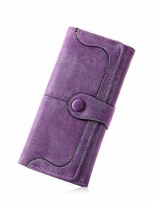 MIYIN Portefeuille vintage élégant pour femmes avec détail de couture, bouton décoratif, multiples fentes pour cartes, fenêtre porte-ID, en PU pliable rétro. Grand espace de rangement avec fermeture éclair. Cadeau idéal pour femmes au quotidien, business ou casual. Portefeuille long