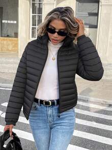 Risissida Women's Minimalist Outdoor Jacket, Suitable For Autumn, With Hood And Pockets, Suitable For Commuting And Casual Wear, Women's Winter Coat Black Elegant - màu đen - Xem 5