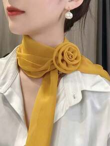 1pc Rose Flower Solid Color Chiffon Scarf, New Elegant Lightweight Sheer Scarf For Women, Versatile & Skin-Friendly - Multicolor - View 14