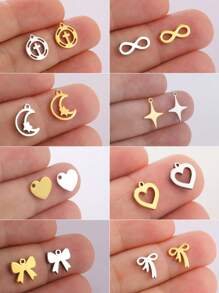 Set de 5 piezas/paquete de mini colgantes de acero inoxidable con diseños de cruz, corazón, estrella y lazo, elementos versátiles, minimalistas y de moda, accesorios hechos a mano DIY adecuados para collares, pulseras, aretes, accesorios para el cabello y dijes para bolsos