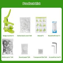 DIY Button Machine Set: 32mm Badge Press With 100 Button Parts And Cutter For Creative Projects - Green - View 5