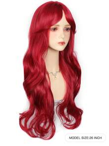 Peluca sintética roja de cabello largo y ondulado, con línea de cabello natural, resistente al calor, fibra suave para uso diario, fiesta o cosplay - Multicolor - Ver 9