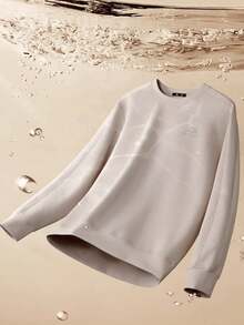 CAMEL CROWN Men's Solid Color Crew Neck Long Sleeve Pullover Sweatshirt - Light Khaki - View 4