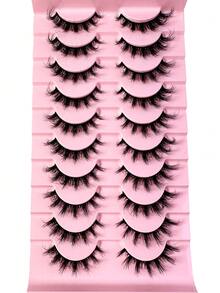 New High Quality 10Pairs 3D Shorte Mink Lashes Natural Fluffy False Eyelashes Long Strip Cat Eye Eyelashes 8D Dramatic Volume DD Curly Fairy Lashes - 黑色 - 查看 3