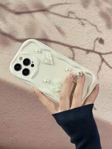 1 件 3D 水滴电镀心形珍珠 TPU 防摔手机壳，适用于 Apple 16/16Pro/16ProMax/15/14/13/12/11/XsMAX 系列手机保护套防水防震防刮 - 白色 - 查看 5