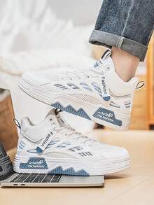 Zapatos casuales para hombres, nuevos tenis de estilo callejero de otoño con diseño de parches de malla, zapatos deportivos casuales transpirables, versátiles zapatos retro de media altura para jóvenes, estudiantes, uso diario de moda, suela gruesa antideslizante y resistente al desgaste de malla - Gris - Ver 4