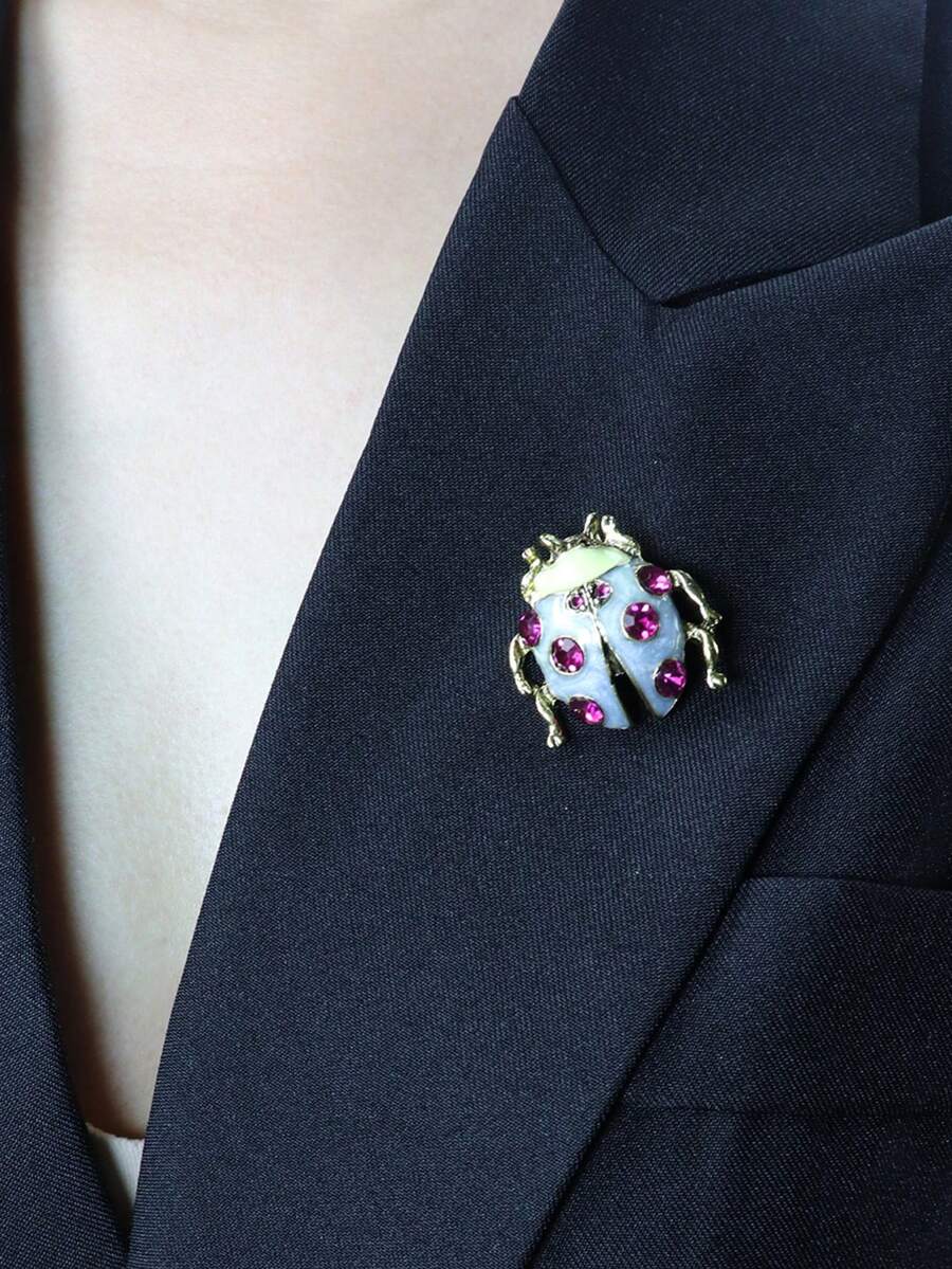 1pc Luxurious Rhinestone Embellished Seven-Star Ladybug Brooch, Fashion Accessory For Women Suit, Coat, Scarf - Ladybug - View 1