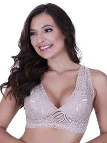 Lace Padded Bra - Beige - View 3