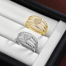 1pc Multi-Line Heart Design Cubic Zirconia Inlaid Women's Ring