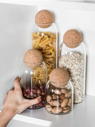 1/3 件玻璃罐套装带软木球盖，用于厨房储存 - 密封玻璃食品罐，用于谷物和意大利面咖啡、糖、香料和零食 - 17 盎司/500 毫升容量玻璃储物瓶谷物软木密封罐厨房调味料储物罐