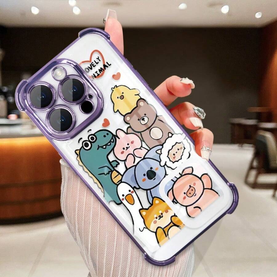 Phone Case For Compatible With IPhone 16/15/14/13/12/11 Pro, This Adorably - Whimsical Fashion - Forward Case Showcases An Intricately - Detailed, Cute - Cartoon - Inspired "Lovely Animal Group" Design With Vibrant Color Tones. Blending Transparent Shockproof Protection With An Ultra - Thin Acrylic + TPU Hard Back, It Resists Yellowing Like A Champ, Offering Crystal - Clear Coverage And Ultimate Drop Defense. Perfect For Those Who Love Charming, Playful Aesthetics, This Cheerful, All - Season - Ready Casing Is An Ideal Gift For Friends-Delivering Standout Phone Protection With A Burst Of Lively, Artistic Allure! - Màu tím - Xem 1