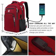 UKEIN Marcello Laptop Backpack With USB Charging&Headphone Port, Business Backpack With Breathable Padded Shoulder Strap,Computer Rucksack For School/Work/Travel - Red - View 7