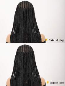 39英寸全蕾丝前编织假发，黑色无结盒式编织假发，带心形婴儿发，独特合成手工编织蕾丝前假发，适合女性佩戴 - 黑色 - 查看 9