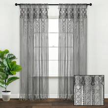 LUSH DECOR Boho Macrame Textured Cotton Window Curtain/Room Divider/Doorway/Wall Decor Blush 40X84 Halloween-Fall Decor-Room Decor - Gray - 查看 2