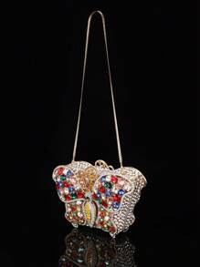 1 pezzo Clutch rigida artigianale a forma di farfalla con cristalli, clutch da sera personalizzata alla moda con strass, clutch di lusso scintillante per matrimoni e feste, elegante portafoglio da donna con catena e cristalli, adatto per contenere rossetti, ideale per signore in occasioni formali come raduni, balli, matrimoni e feste. (Non adatto per contenere telefoni)