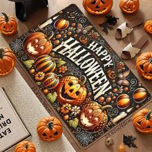 1 buc. Covoraș de intrare cu imprimeu de dovleac pentru decor de casă de Halloween, moale, antiderapant, absorbant, lavabil, pentru bucătărie, covor pentru atmosferă de sărbătoare, covor dreptunghiular cu fire scurte pentru intrarea în camera de zi, dormitor, bucătărie, spălătorie, baie