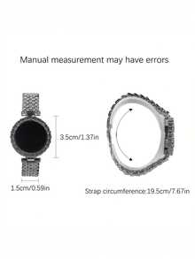 2pcs New Square Circular Set LED Temperament Electronic Watch For Girls And Students, Light Luxury Full Diamond Fashion Versatile Touch Digital Electronic Watch For Women, Gift Set - Black - View 2