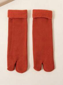 女士两趾加厚保暖中筒袜，冬季保暖拖鞋袜，舒适