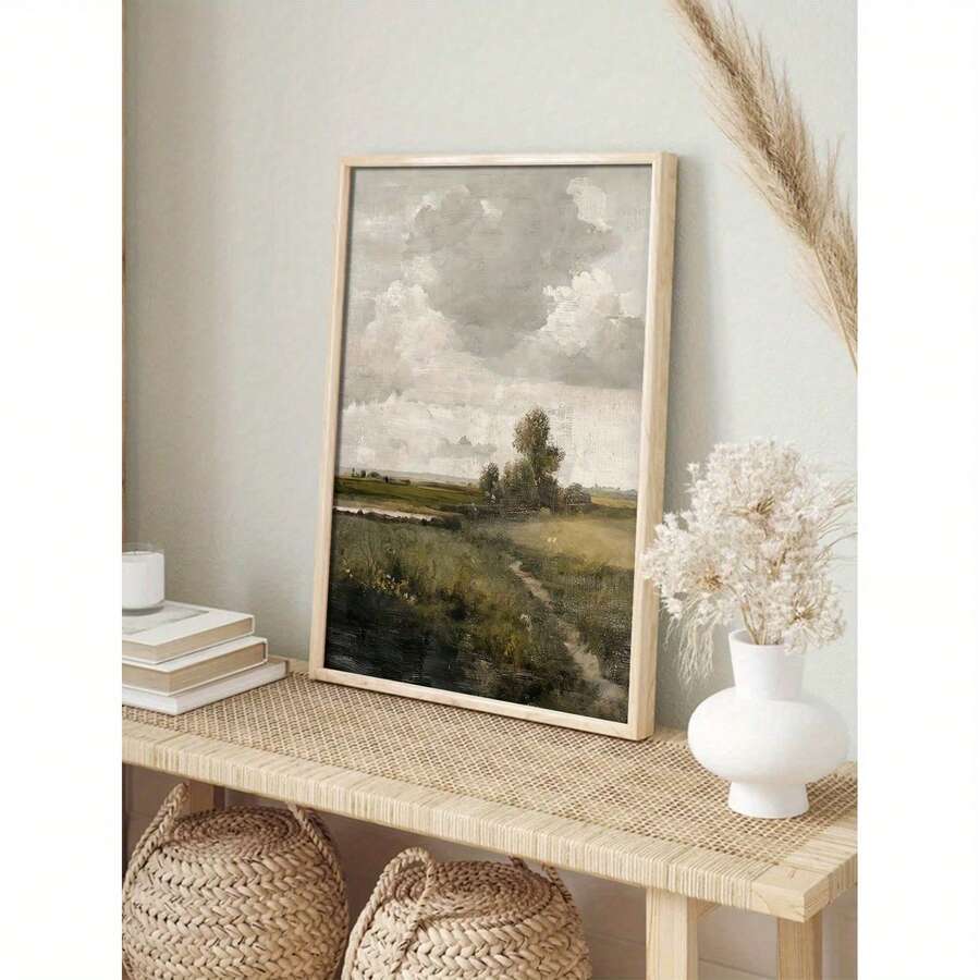 1 Stück 2D flache, rahmenlose Wandkunst Schneeberglandschaft im Retro-Stil, Sommerlandschaft in warmen Farben, Bauernhaus-Französisch-Landdekor für Innen- und Außenbereich, geeignet für chemische Faser-Leinwand, Schlafzimmer, Küche, Klassenzimmer, Landschaftsdekorations-Poster